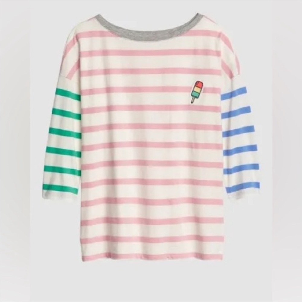 GAP Pink and Green Long Sleeve Tee with Stripes